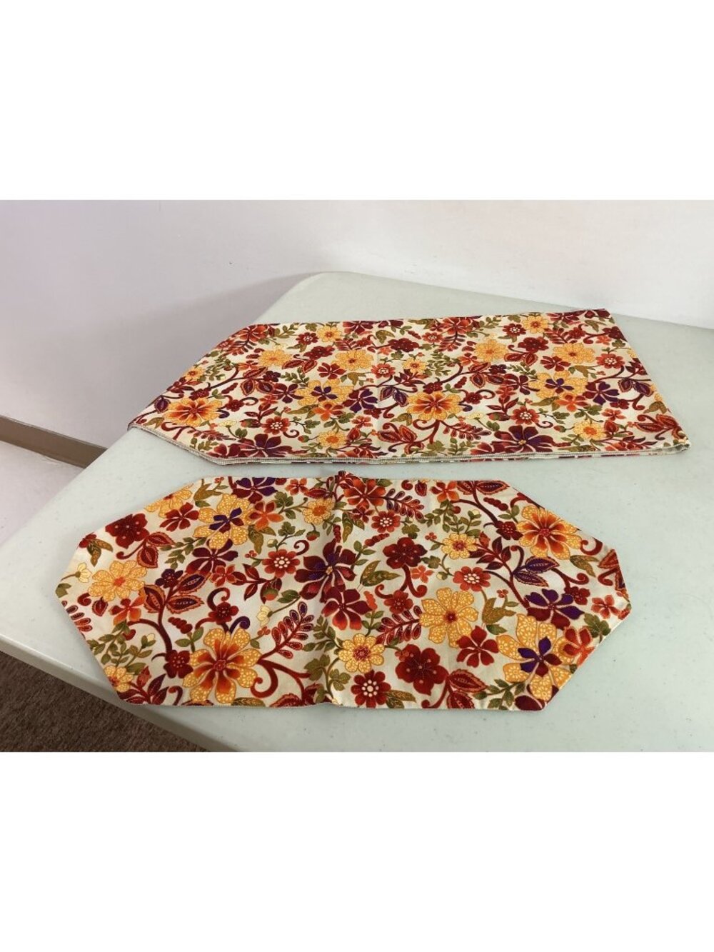 Fall Florals Table Runner & Matching Placemat Cotton Reversible Made in USA